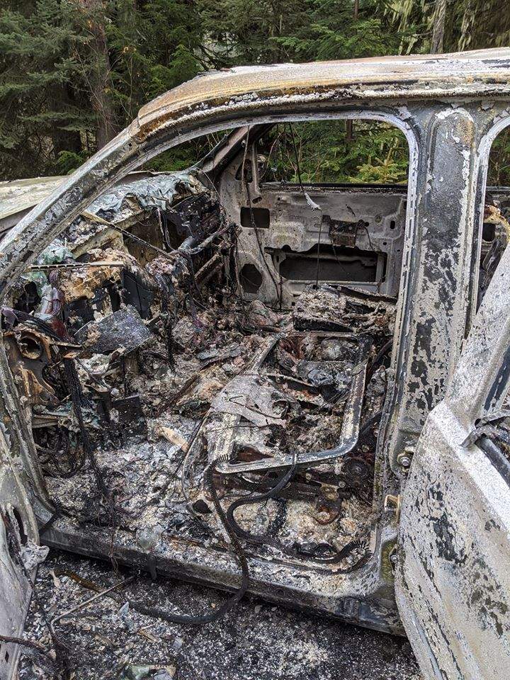 The burned out truck James Starke and hiking companions found north of Pemberton, B.C. on Sat. Nov. 24.