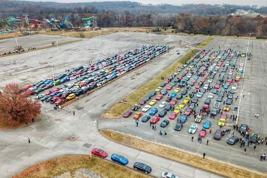 Cars line up for Alec Ingram’s funeral procession in Washington, Missouri, on Nov. 17, 2019.