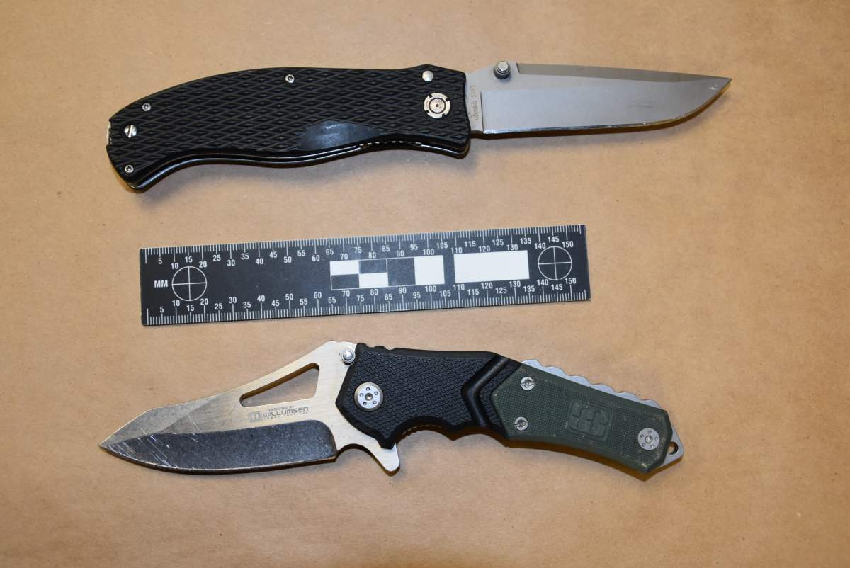 Knives seized during a search of a Hibernia Street residence in Cobourg.