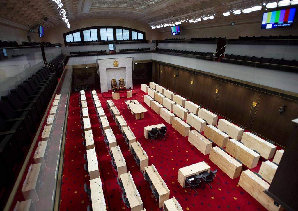 The temporary Senate Chamber at the Senate of Canada Building, formerly the Government Conference Centre, is shown in Ottawa on December 13, 2018.   THE CANADIAN PRESS/Justin Tang.