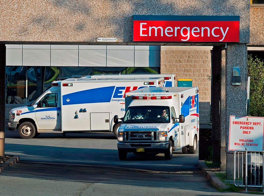 Paramedics are seen at the Dartmouth General Hospital. 
