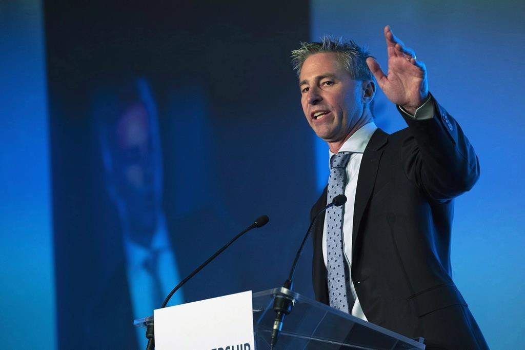 Tim Houston speaks to the crowd after being elected the new leader of the Nova Scotia Progressive Conservative Party at the PC leadership convention in Halifax on Saturday, October 27, 2018.