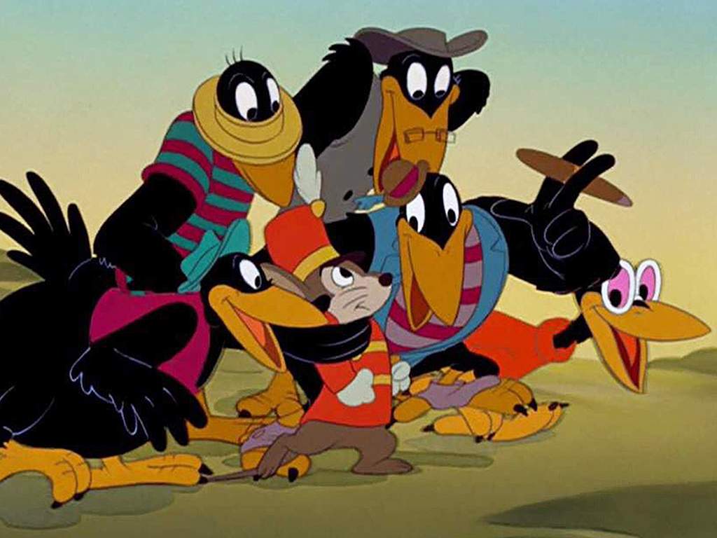 Timothy Q. Mouse and the much-beloved murder of crows, including Jim Crow, from Walt Disney’s ‘Dumbo’ (1941).