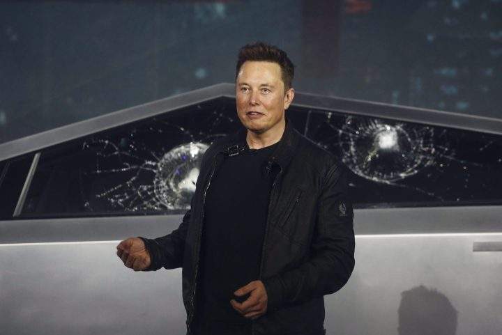 Tesla CEO Elon Musk introduces the Cybertruck at Tesla’s design studio on Nov. 21, 2019, in Hawthorne, Calif. Musk is taking on the workhorse heavy pickup truck market with his latest electric vehicle.