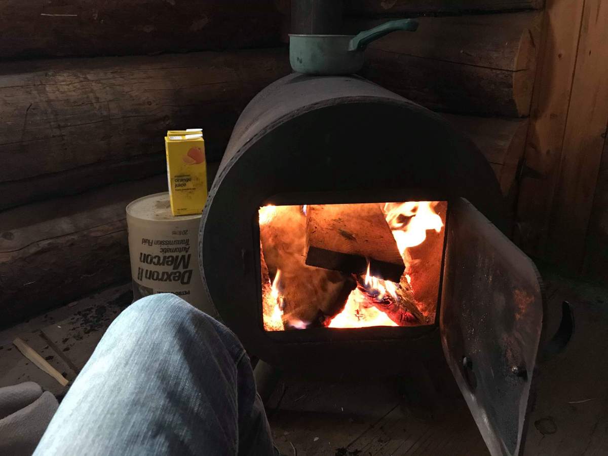 A view of the fire set up in the remote cabin where Cassie Gibbons and Damon Brodeur hunkered down in while waiting to be rescued.