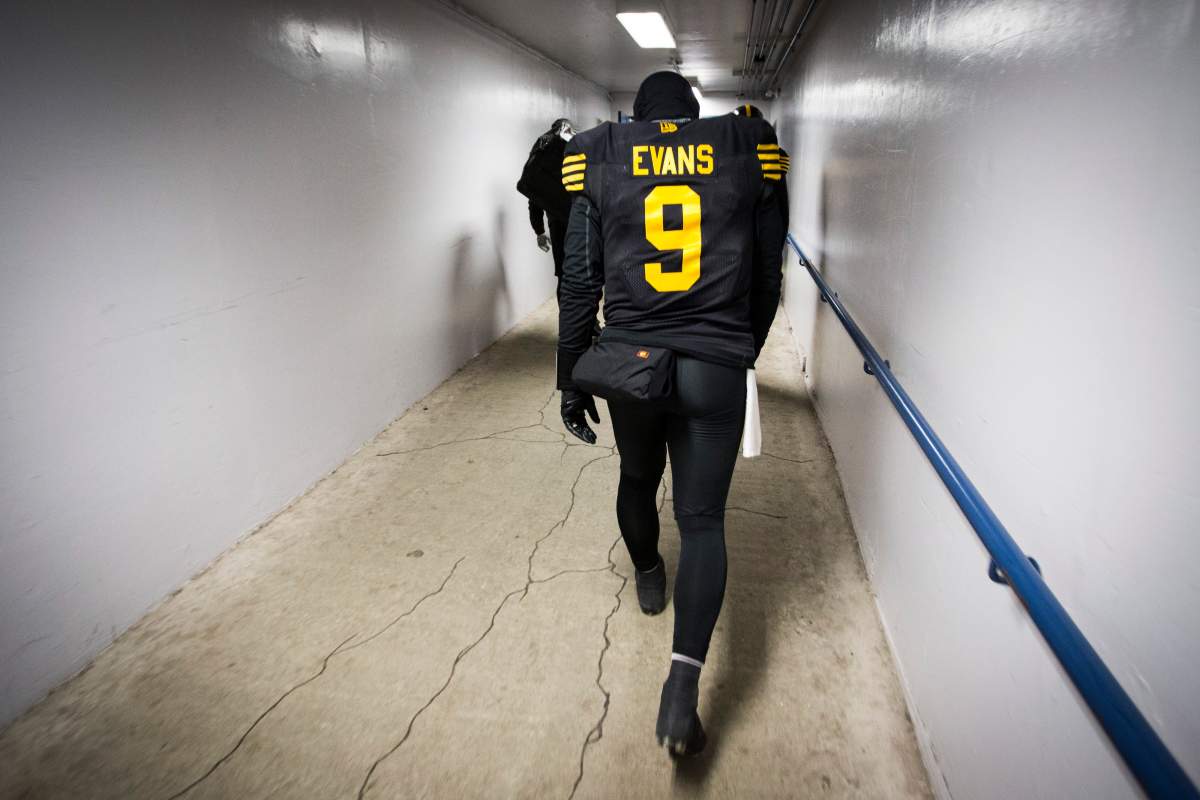 Hamilton Tiger-Cats quarterback Dane Evans leaves the field following the team's loss to the Winnipeg Blue Bombers in the CFL Grey Cup in Calgary, Sunday, Nov. 24, 2019.