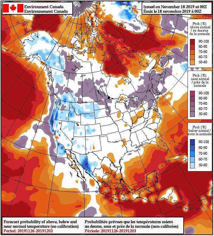 8-14 day temperature outlook from Nov. 18, 2019.