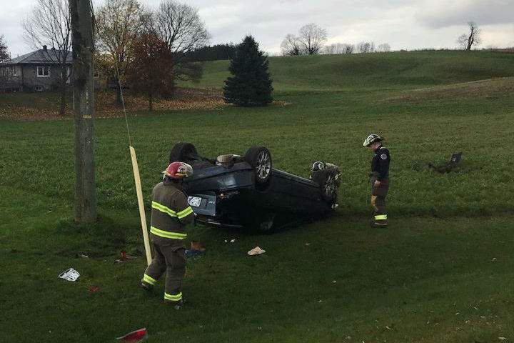 Officers say they heard from witnesses that the driver, who was alone in the vehicle, climbed out of the back window and ran from the scene.