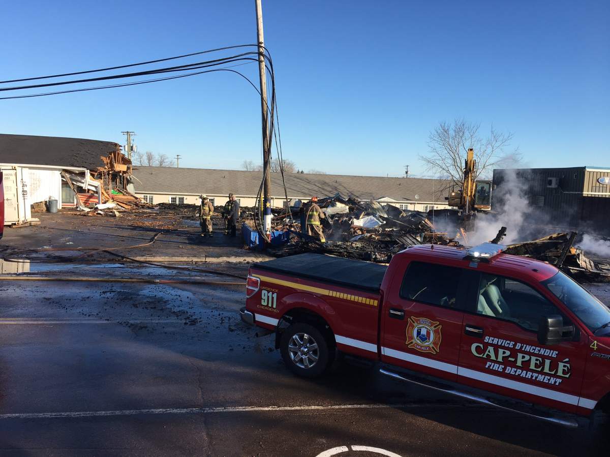Fire crews at the Bel Air Take-Out on Acadie Road in Cap-Pelé, N.B. on Nov. 27. 2019. 