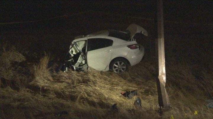 A man was killed and a car was split in half after a crash in Calgary on Sunday, Nov. 3, 2019.