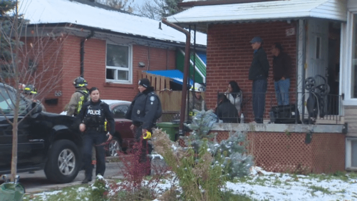 Crews at the scene of the fire Saturday afternoon.