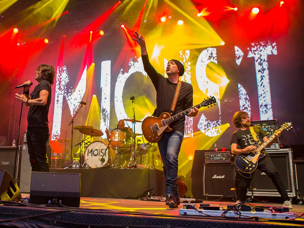 (L-R) David Usher and Mark Makoway of Moist perform at the Festival d’été de Québec on July 10, 2019, in Quebec City.