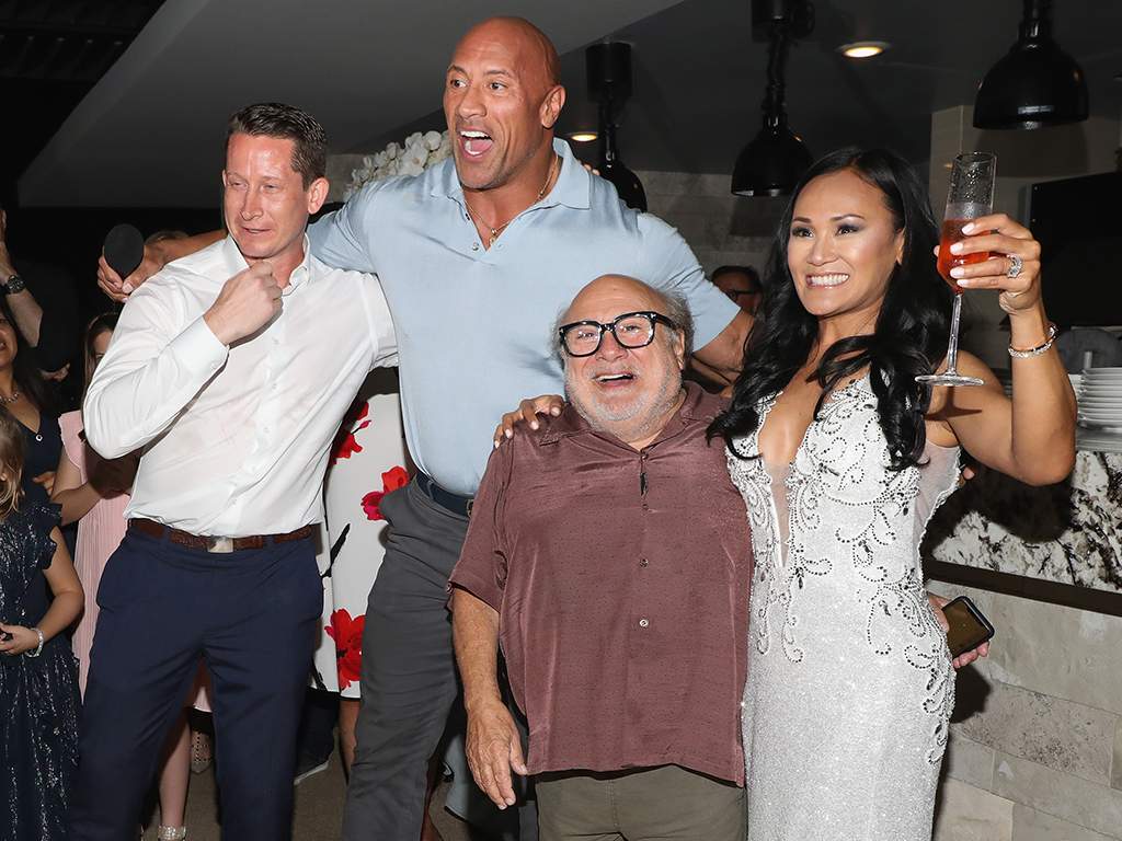 Dwayne Johnson and Danny DeVito of ‘Jumanji: The Next Level’ crash a wedding reception, on Nov. 23, 2019 in Cabo San Lucas, Mexico.