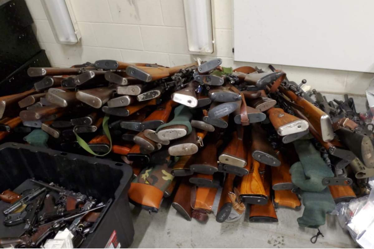 Waterloo Regional Police say they seized 250 guns from a home on Strathcona Crescent in Kitchener.