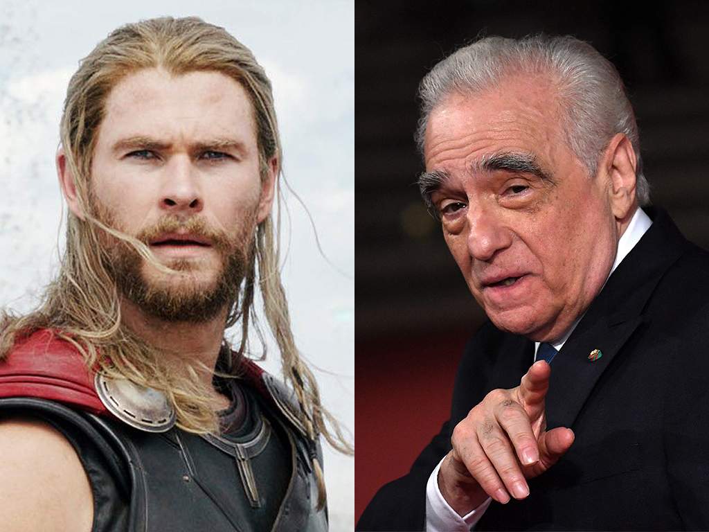 (L-R) Chris Hemsworth as Thor and Martin Scorsese.