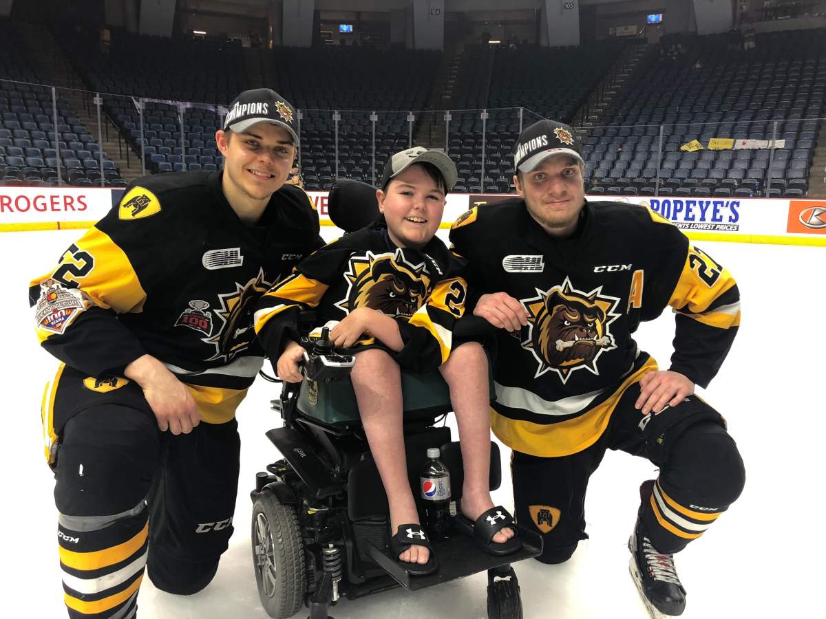 Months after they were traded from London to Hamilton, Owen McGonigal joined his former billet brothers on ice to celebrate their OHL Championship.