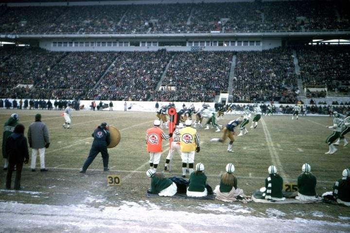 The Winnipeg Blue Bombers host the Saskatchewan Roughriders in the 1972 CFL Western Final.