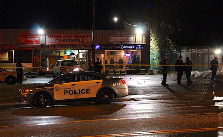 The shooting happened outside a bar in a plaza on Lawrence Avenue East at Susan Street. 