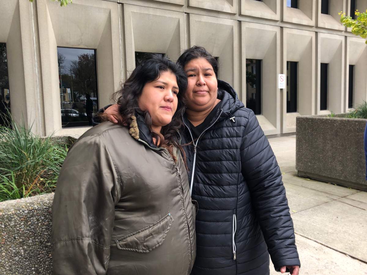 Debra Chrisjohn’s sisters after the London police officer involved in Debra’s death was found guilty. Left to Right Brittney and Cindy Chrisjohn.
