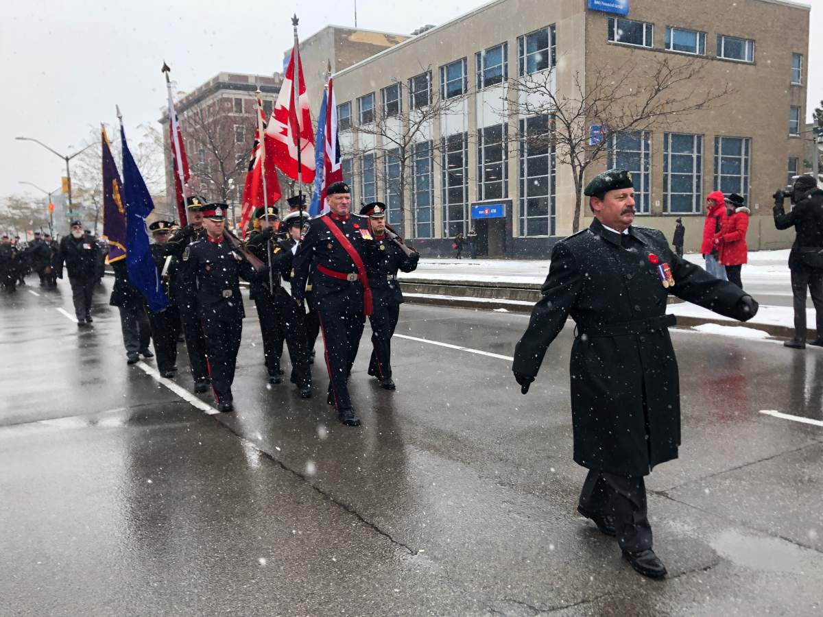 London Remembrance Day parade through downtown 2019