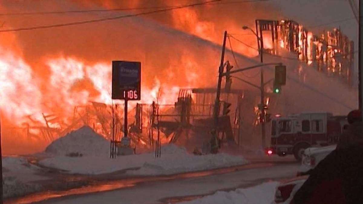 A wood-framed apartment turns into midtown Kingston inferno in December 2013, resulting in the dramatic helicopter rescue of a stranded crane operator.
