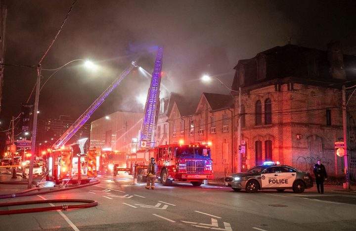 Emergency crews at the scene of the fire early Saturday.