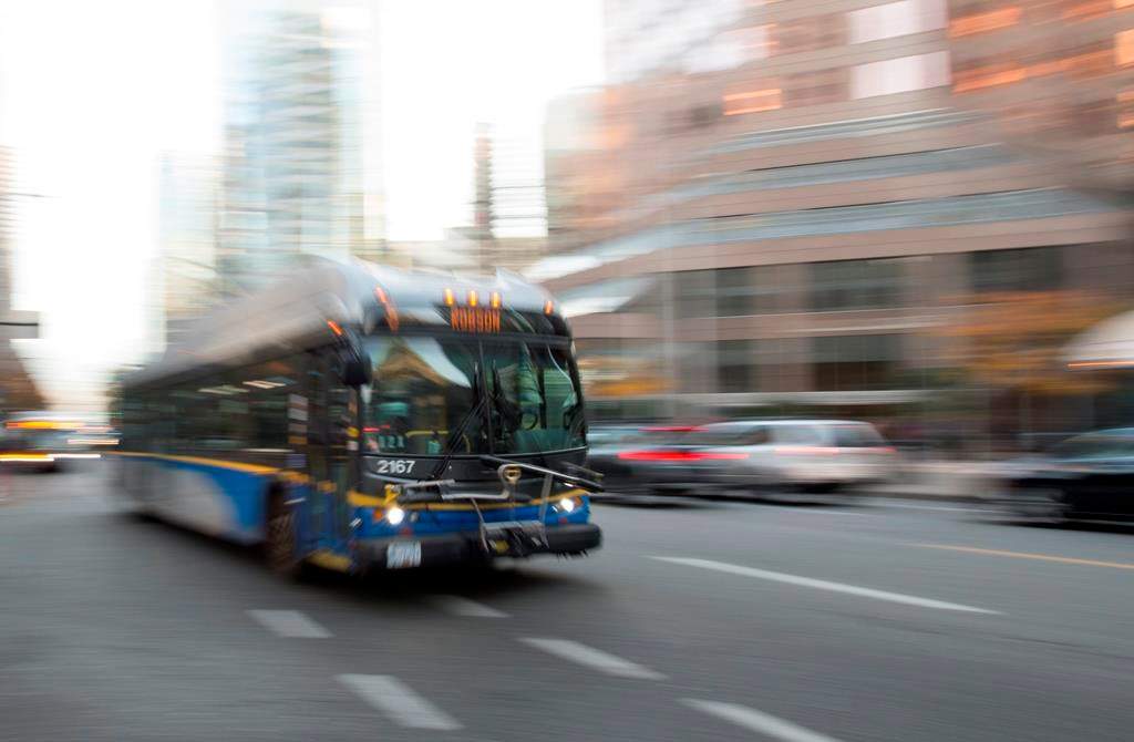 A bus is pictured in downtown Vancouver, Friday, November, 1, 2019.
