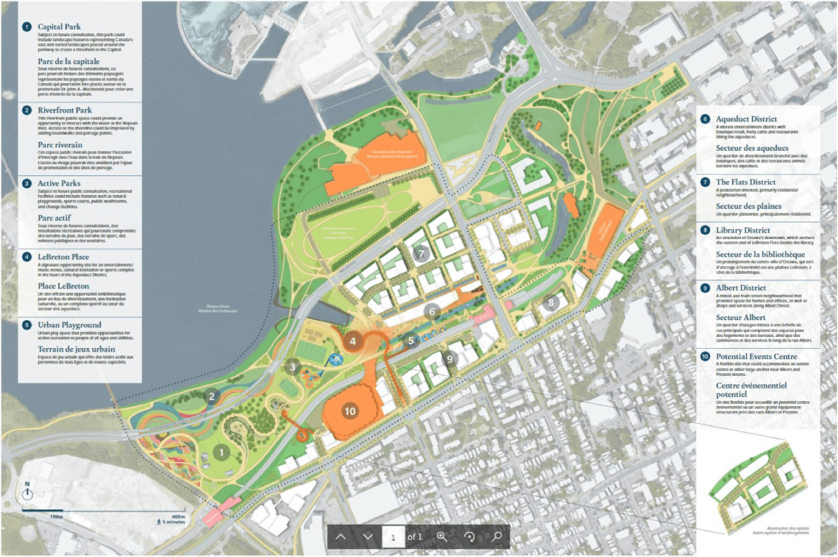 The National Capital Commission’s draft master concept plan for LeBreton Flats, released on Thursday, Nov. 21, 2019.