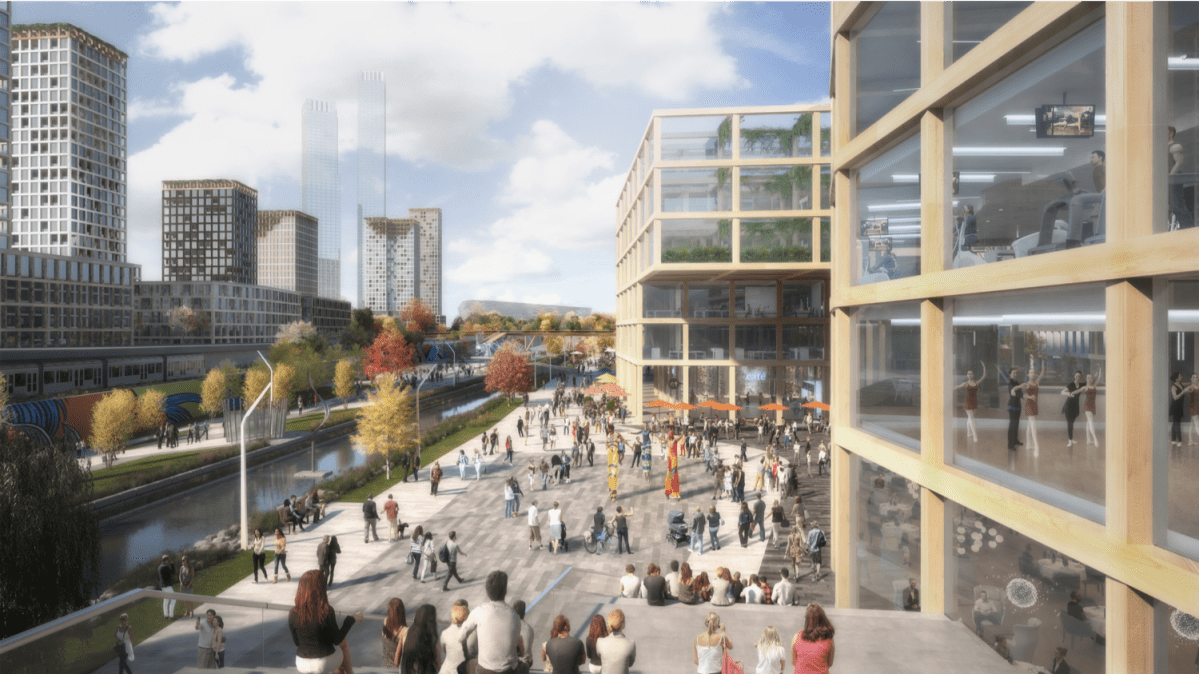 A rendering of the National Capital Commission's renewed vision for LeBreton Flats, a long-empty 24-hectare parcel of land just west of Parliament Hill in Ottawa.