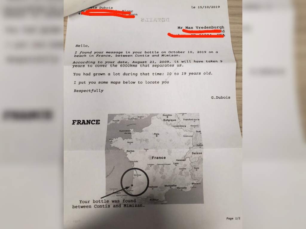 Max Vredenburgh sent out a message in a bottle in August 2010. Nine years later, he received a response.