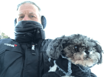 Mike Sobel and his dog Cozmo.