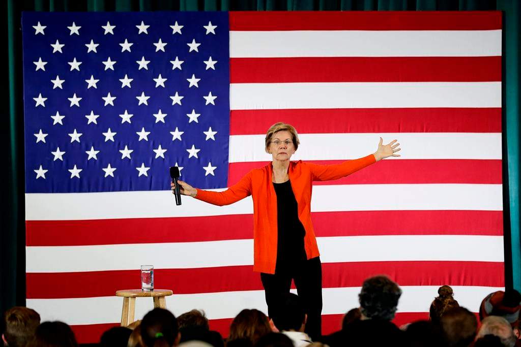 In a Monday, Nov. 4, 2019 file photo, Democratic presidential candidate Sen. Elizabeth Warren speaks during a town hall meeting at Grinnell College, in Grinnell, Iowa.