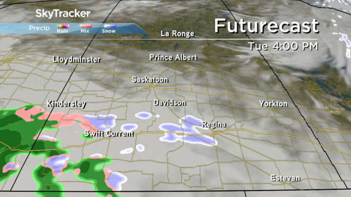 Pockets of snow and mixed precipitation are possible in parts of southern Saskatchewan on Tuesday.