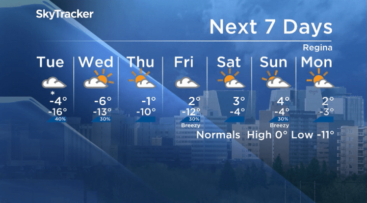 Here is your Regina seven-day SkyTracker weather forecast for Monday, Nov. 11, 2019.