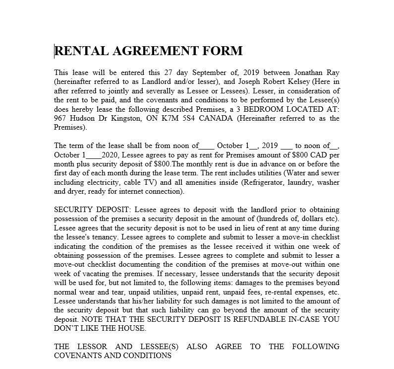 Fake rental agreement  
