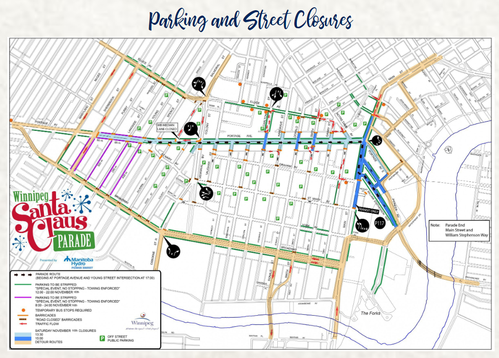 Here is a look at some of closures and parking restrictions for the 2019 Santa Claus Parade.