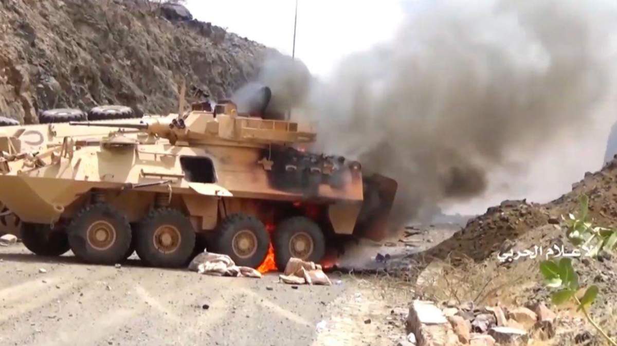 Screen shot from video in September that appears to show a light armoured vehicle.