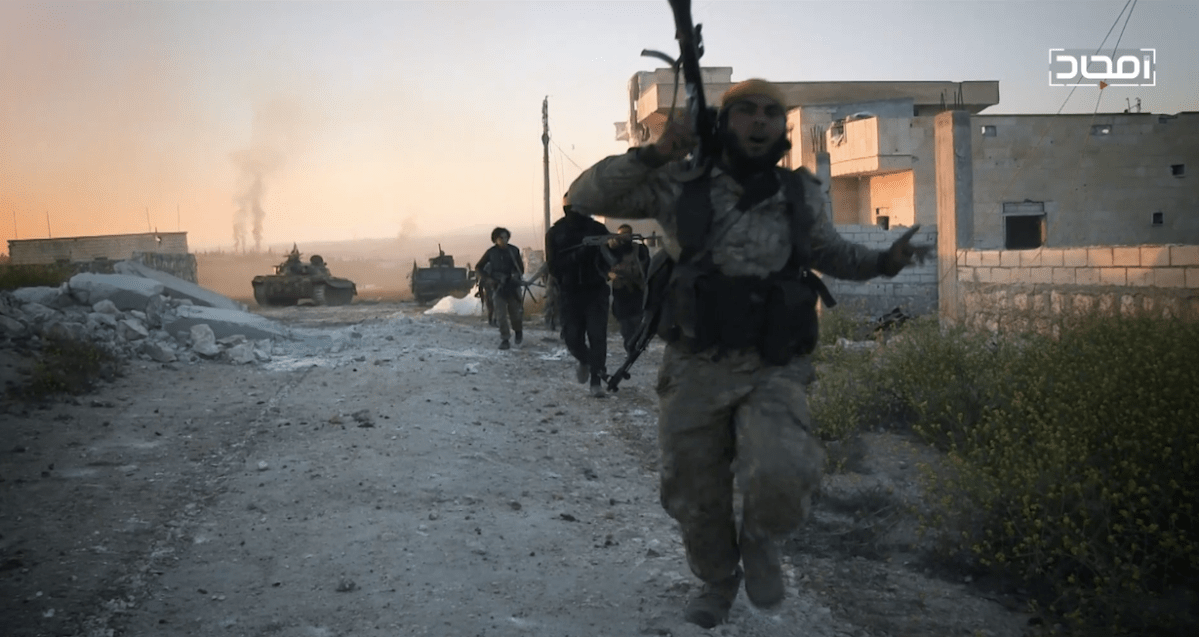 Image from a video released by Syrian terrorist faction Hayat Tahrir al Sham.
