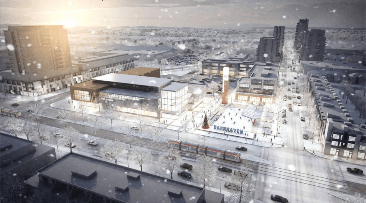 A rendering of what a proposed civic complex in Barrhaven’s future downtown core might look like in the winter time. Ottawa’s planning committee endorsed a new blueprint to guide the growth and development of Barrhaven’s town centre on Thursday, Nov. 28, 2019.