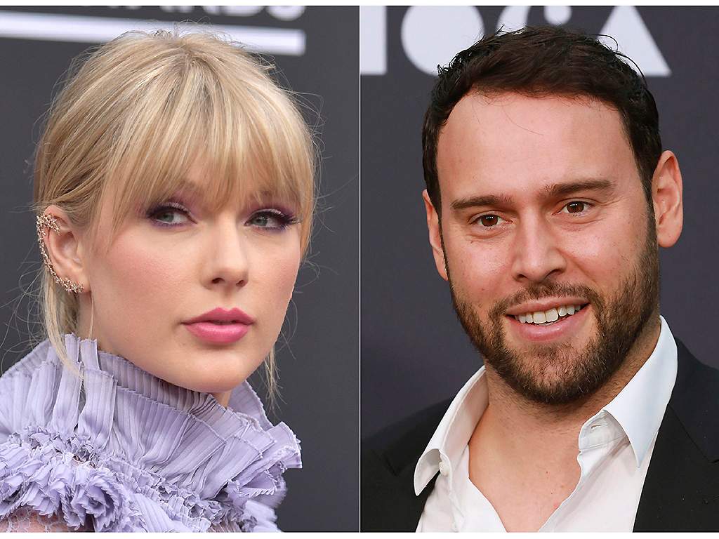 (L-R): Taylor Swift and Scooter Braun (Photos by Richard Shotwell/Mark Von Holden/Invision/AP)