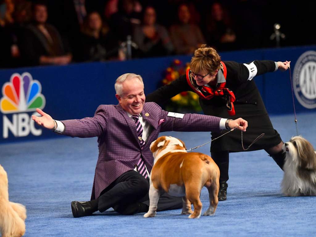 Eduardo Paris celebrated their National Dog Show win.