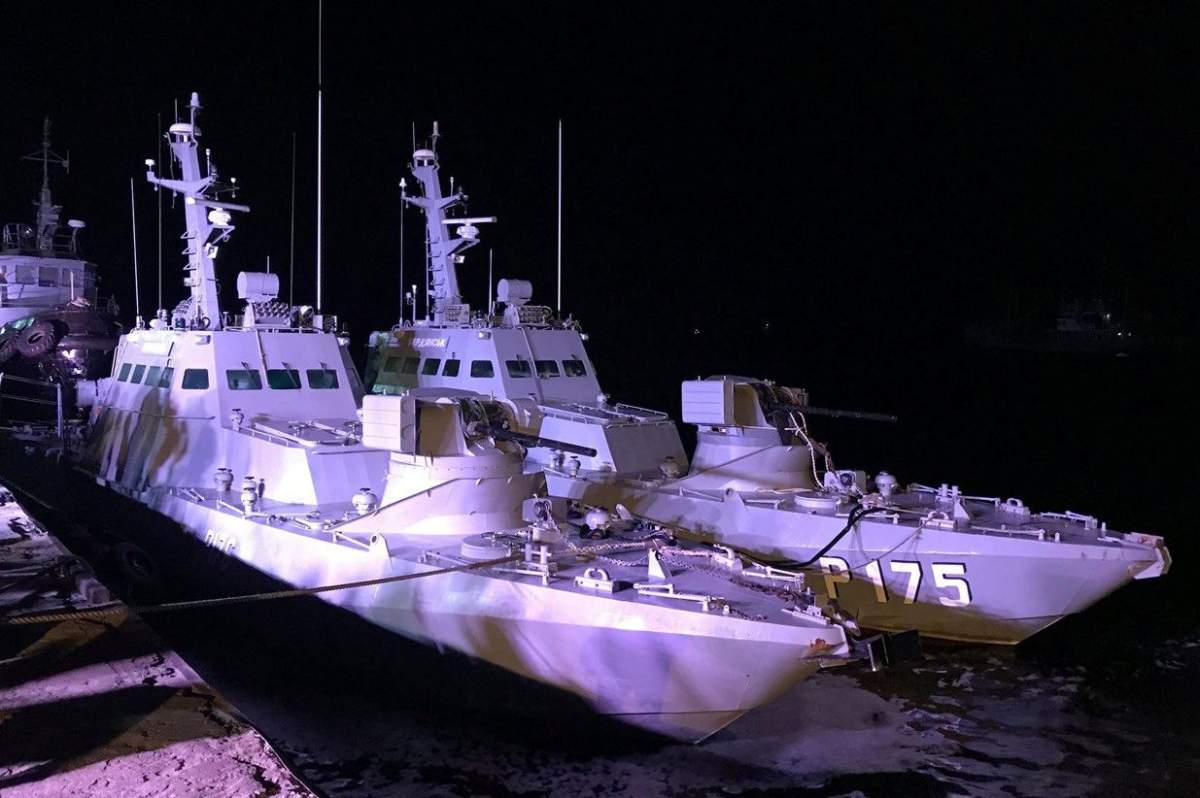 Ukraine’s naval ships, captured in the Kerch Strait in November 2018 and then returned by Russia, are seen in the port of Ochakiv, Ukraine on Nov. 20, 2019.