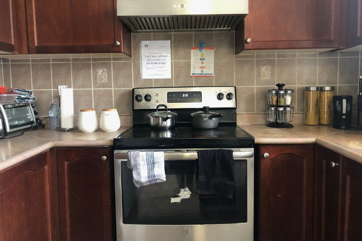 The kitchen at Nisa Homes, where women are provided groceries but expected to cook and clean up after themselves.