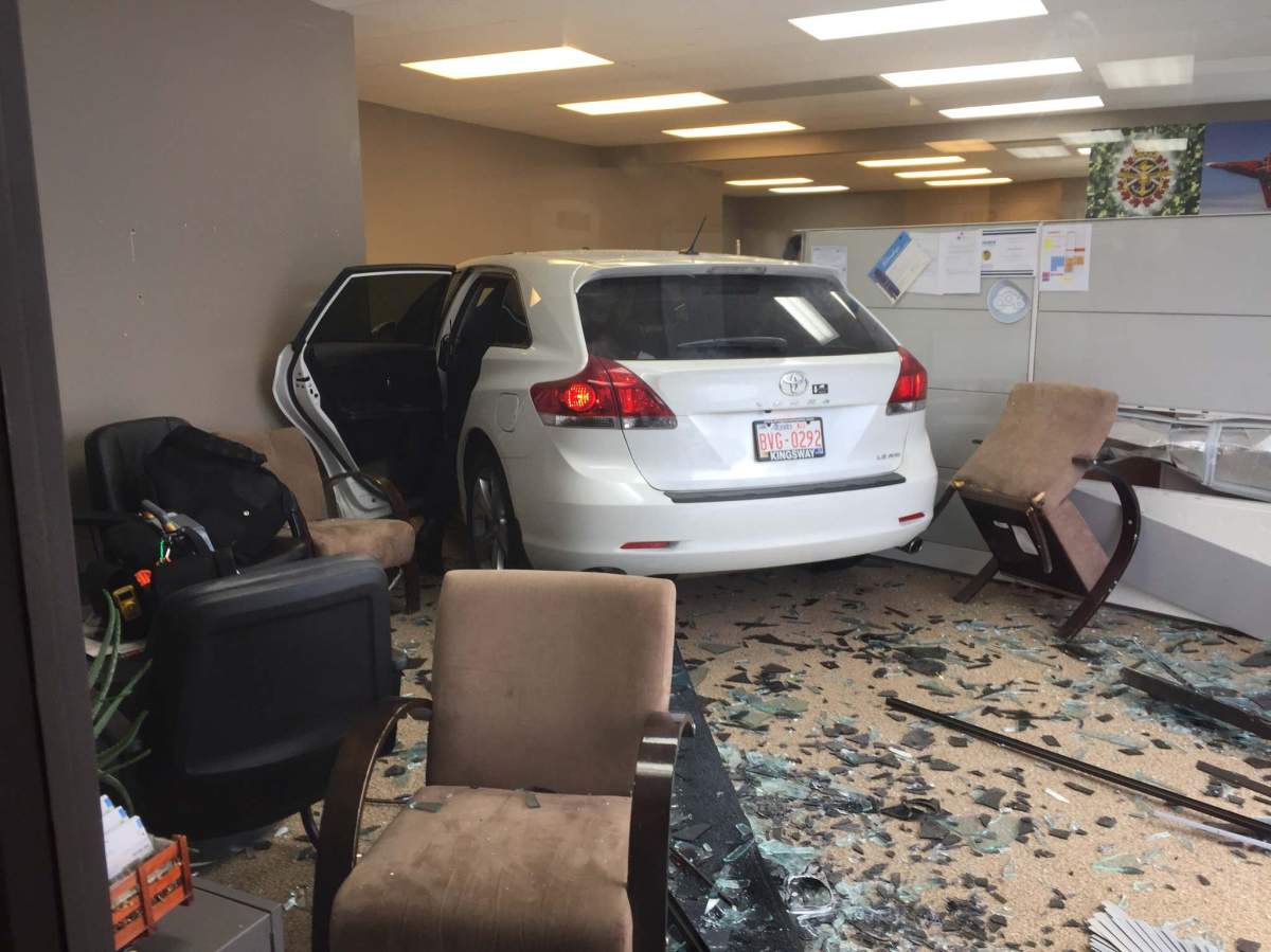 A vehicle crashed into AVI-SPL Canada at 10548 106 Street in downtown Edmonton on Nov. 14, 2019. 