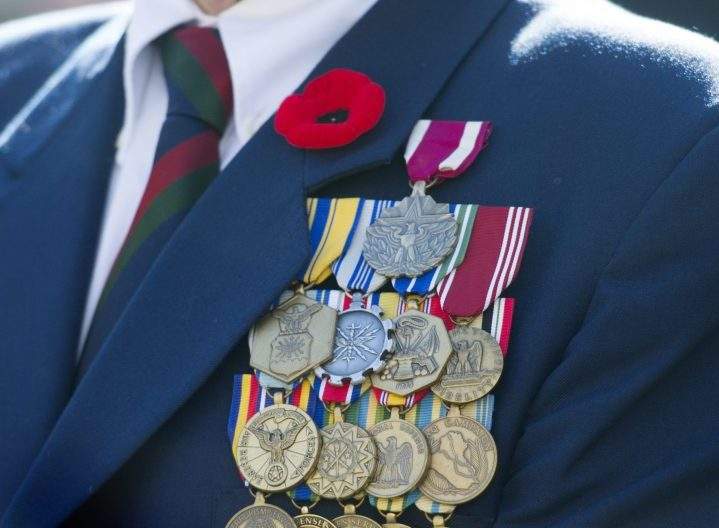 A veteran attends a Remembrance Day ceremony in Montreal on Saturday, Nov. 11, 2017.
