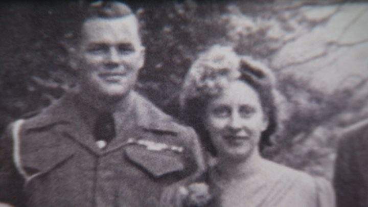 Margaret Houghton (right) and her husband Arthur pose for a wedding photo on Sept. 1, 1945.