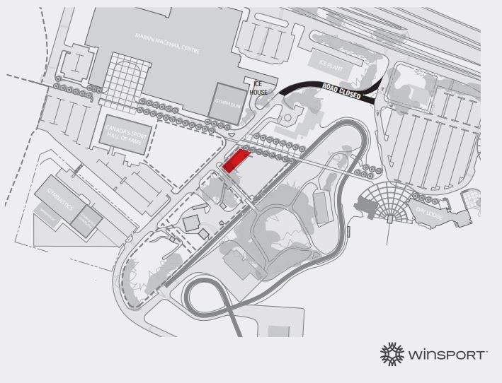 The location of the WinSport Festival Tent is shown in red.