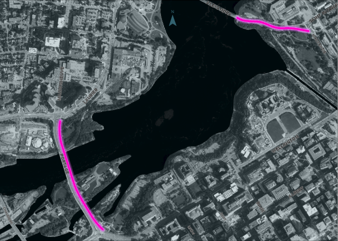 The National Capital Commission says this winter, it will plow about 620 metres of bike path on the Portage Bridge and another 400 metres of the cycling track on St. Patrick Street, from the Alexandra Bridge to Mackenzie Avenue.