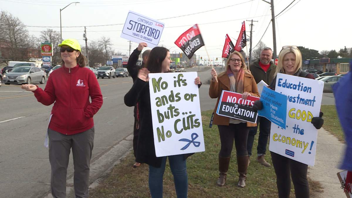 Teacher information picket in front of Frontenac Secondary School.