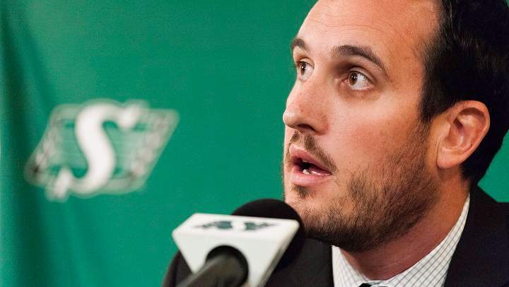 Saskatchewan Roughriders' president and CEO Craig Reynolds speaks during a press conference held at Mosaic Stadium in Regina, Saskatchewan on Sept. 1, 2015.